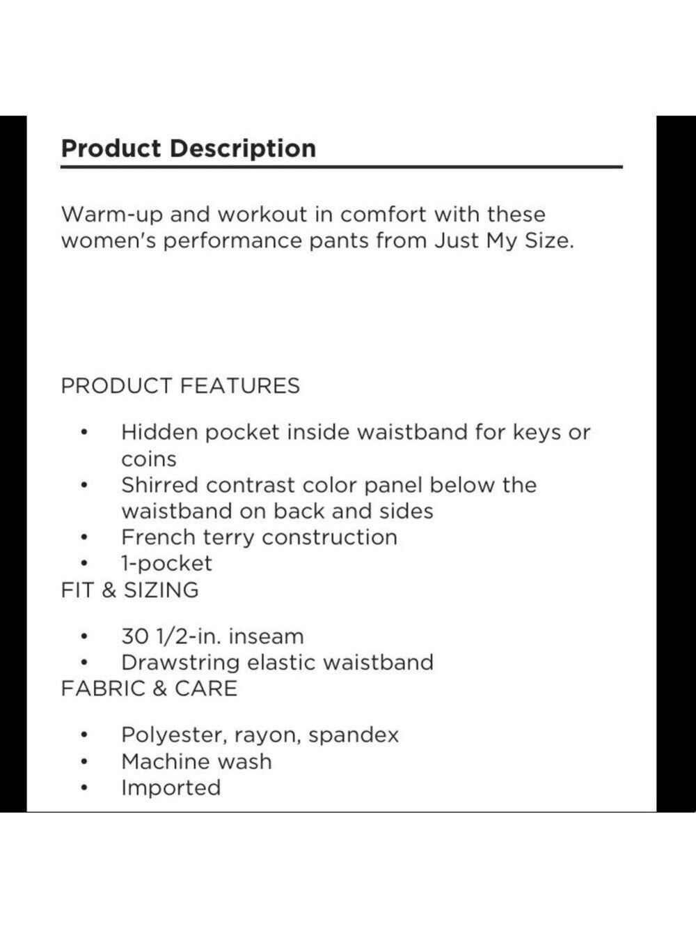 JUST My Size french terry pant 3X (22W/24) - Picture 6 of 11